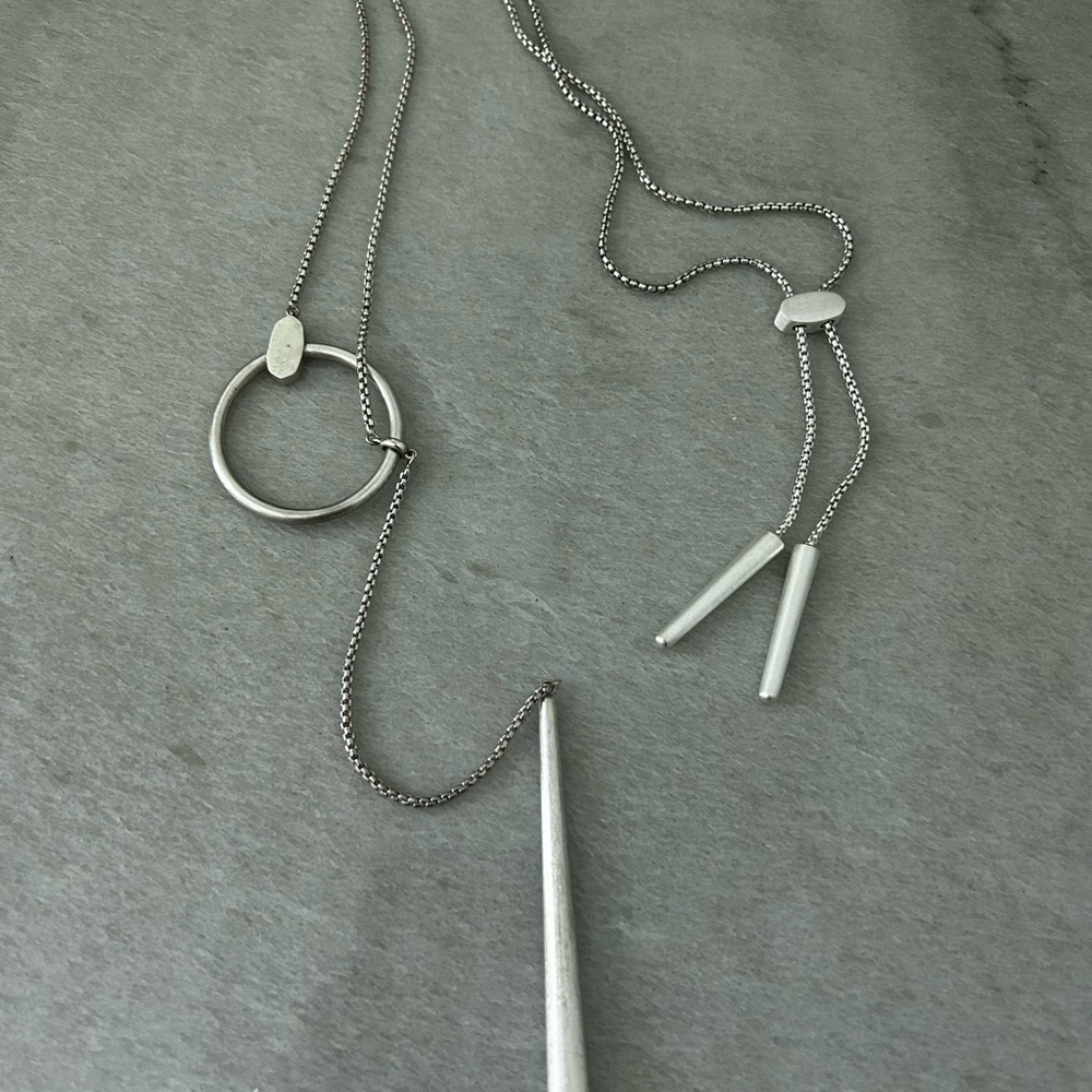 Sterling Silver Lariat Necklace with Bar and Ring Pendant